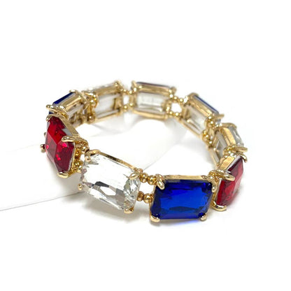 Rectangular Glass Crystal Linked Stretch Bracelet: LAVENDER-AB