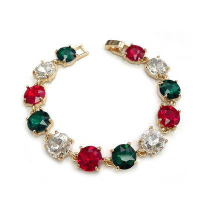 Round Cushion Cut Crystal Glass Linked Bracelet: ANTIQUE-SILVER-BLACK-MULTI