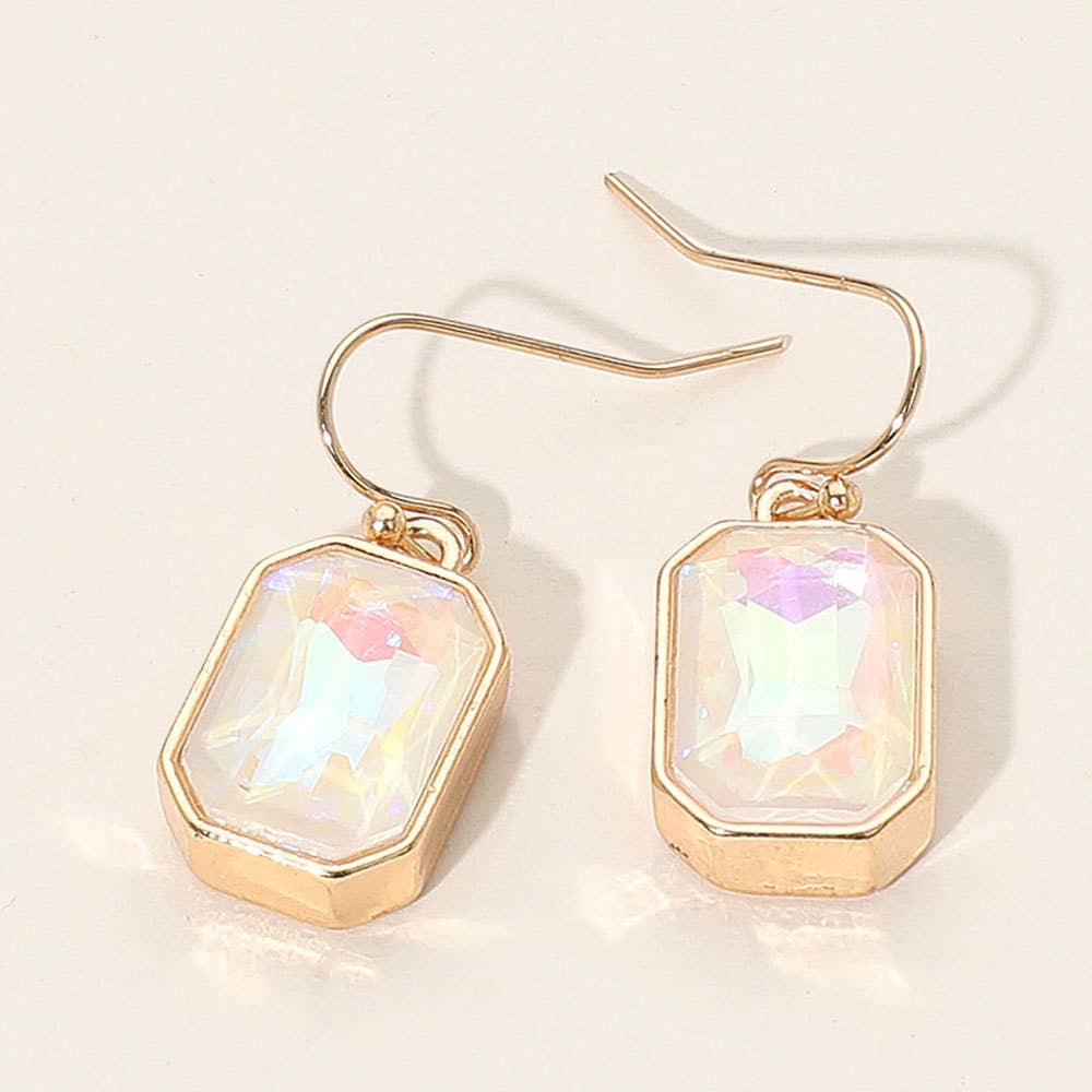 Iridescent Faceted Drop Dangle Earrings: Gold,White