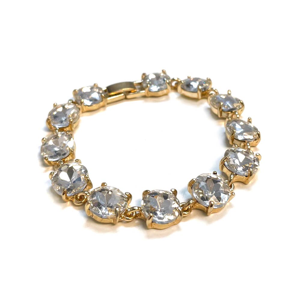 Round Cushion Cut Crystal Glass Linked Bracelet: ANTIQUE-SILVER-BLACK-MULTI