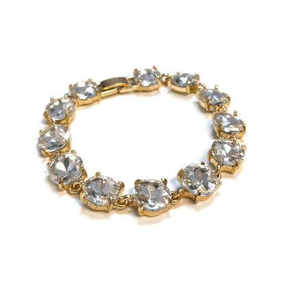 Round Cushion Cut Crystal Glass Linked Bracelet: ANTIQUE-SILVER-BLACK-MULTI