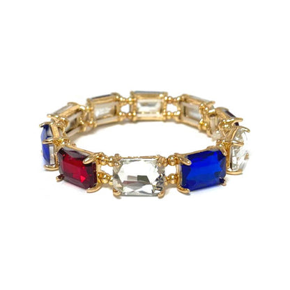 Emerald Cut Crystal Glass Bead Stretched Bracelets: ROSE-MULTI