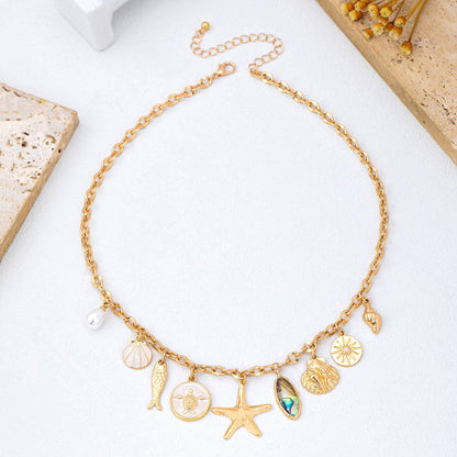 Charm Necklace-Sea Starfish Seashell Fish
