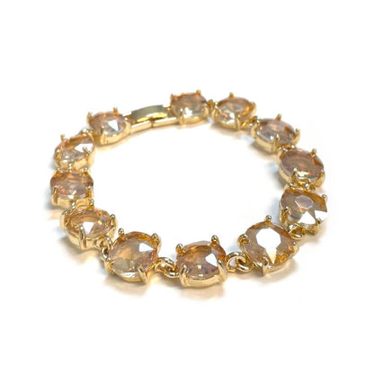 Round Cushion Cut Crystal Glass Linked Bracelet: ANTIQUE-SILVER-BLACK-MULTI