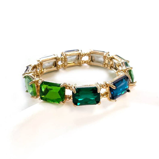 Emerald Cut Crystal Glass Bead Stretched Bracelets: GREEN-AB