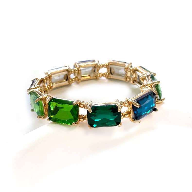 Emerald Cut Crystal Glass Bead Stretched Bracelets: ROSE-MULTI