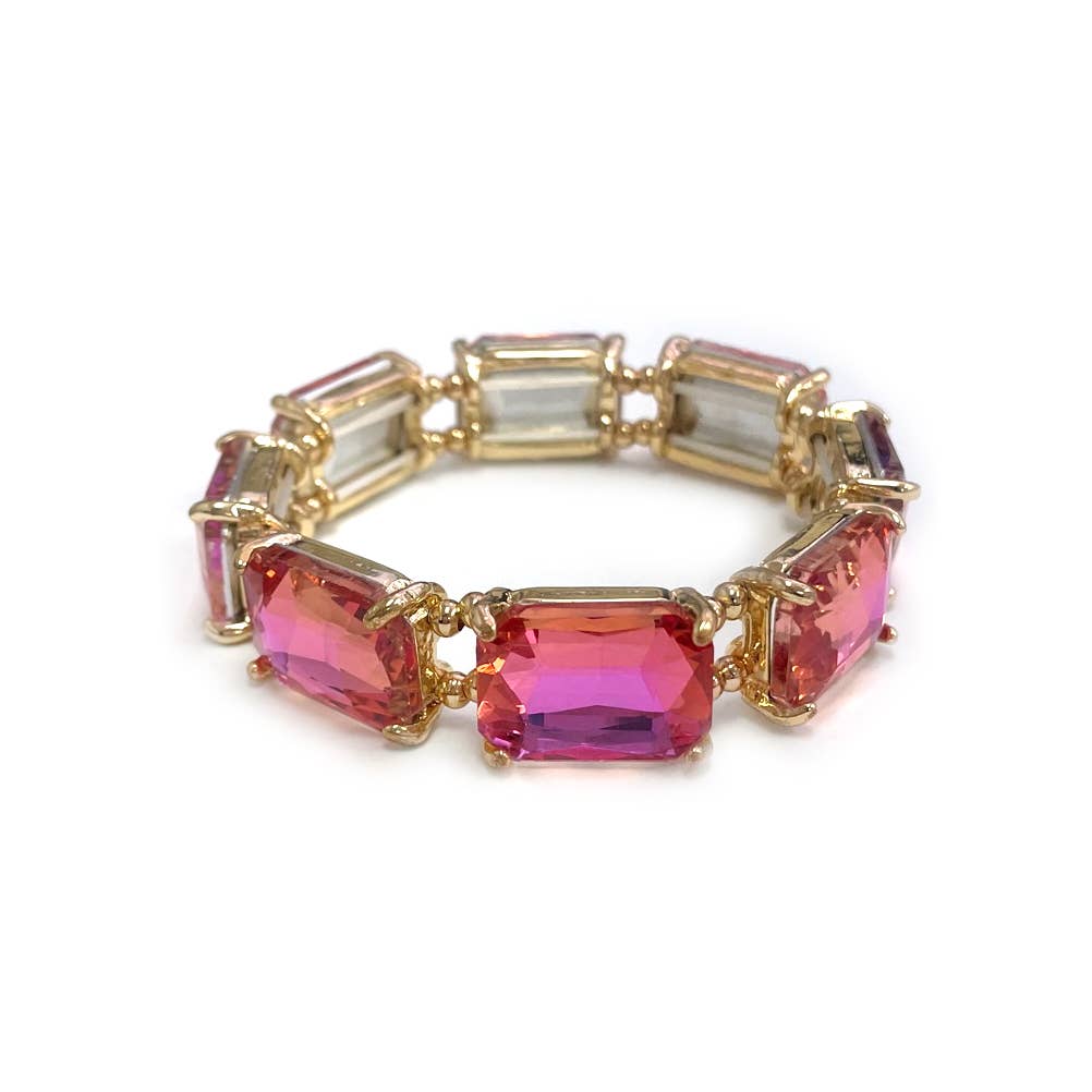 Rectangular Glass Crystal Linked Stretch Bracelet: LAVENDER-AB