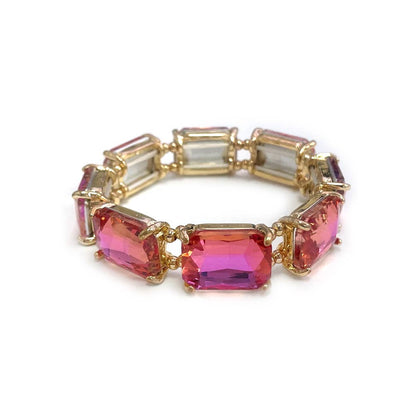 Rectangular Glass Crystal Linked Stretch Bracelet: LAVENDER-AB