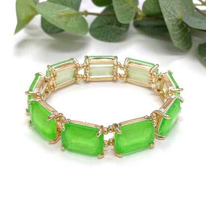 Rectangular Glass Crystal Linked Stretch Bracelet: LAVENDER-AB