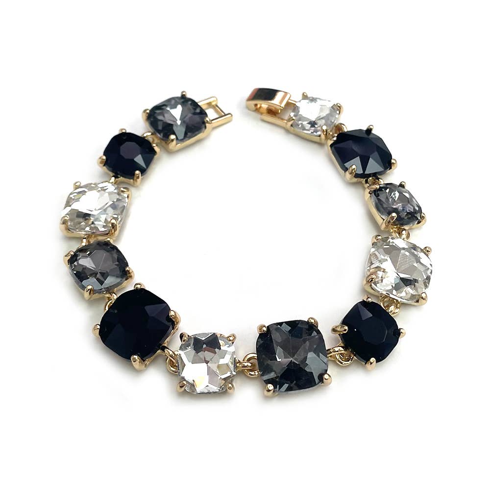 Cushion Cut Glass Crystal Linked Station Bracelet: Green Multi