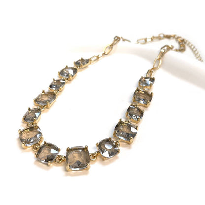 Cushion Cut Square Glass Crystal Linked Chain Necklace: CORAL-AB
