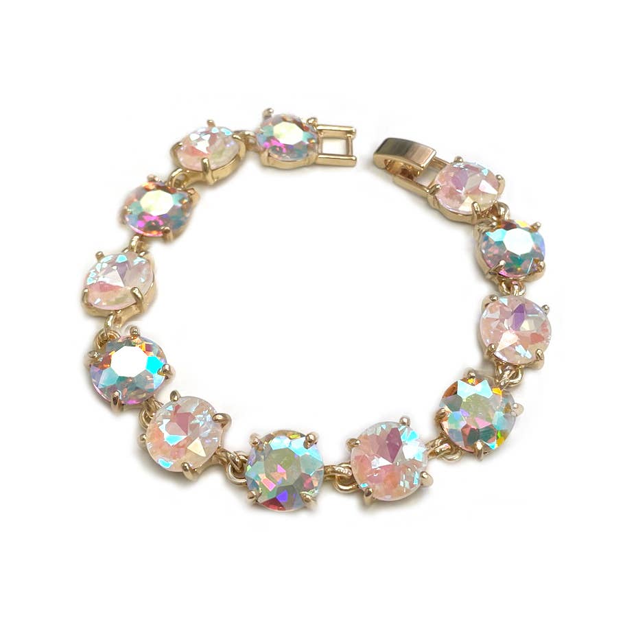 Round Cushion Cut Crystal Glass Linked Bracelet: ANTIQUE-SILVER-BLACK-MULTI