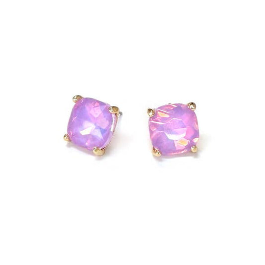 12mm Cushion Cut Square Crystal Glass bead stud Earrings: PASTEL-LAVENDER