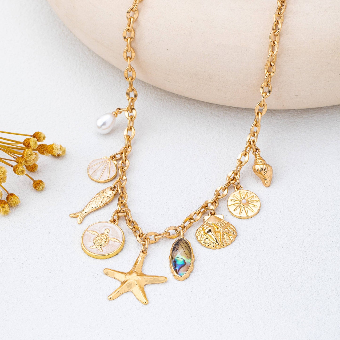 Charm Necklace-Sea Starfish Seashell Fish