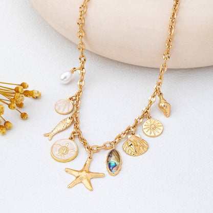 Charm Necklace-Sea Starfish Seashell Fish