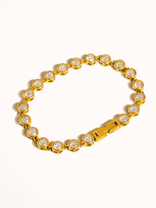 Tennis Round Rhinestone Bracelet: Yellow Gold