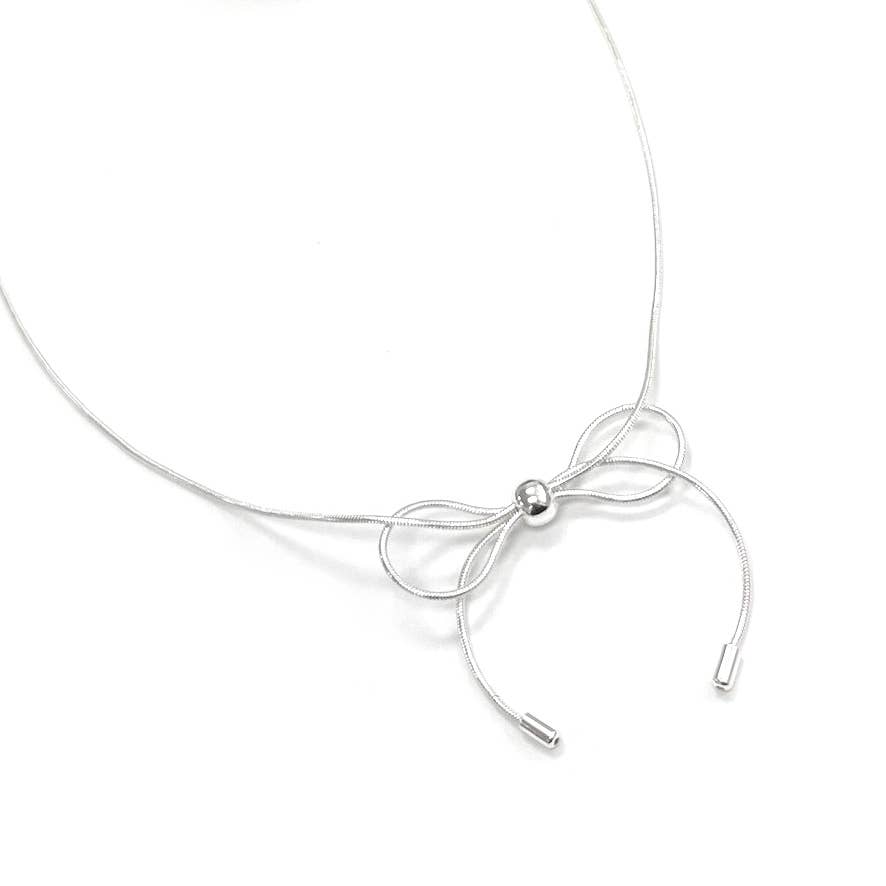 Minimalist Snake Chain Big Bow Knot Pendant Necklace: Silver