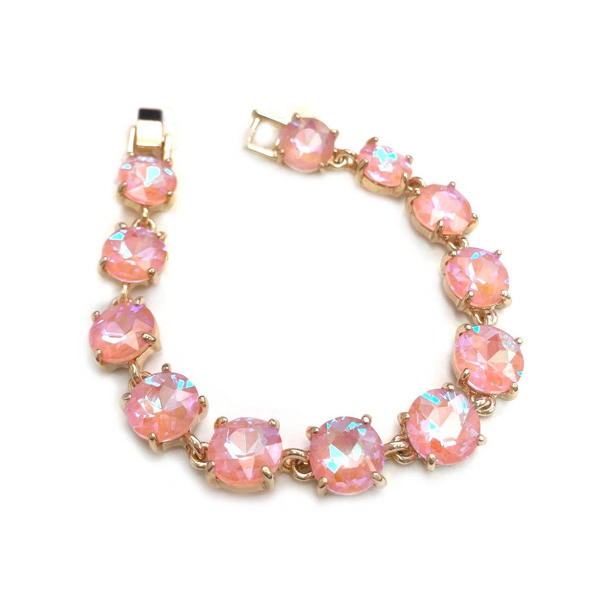 Round Cushion Cut Crystal Glass Linked Bracelet: ANTIQUE-SILVER-BLACK-MULTI
