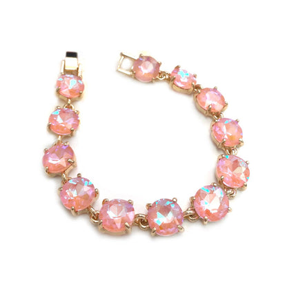 Round Cushion Cut Crystal Glass Linked Bracelet: ANTIQUE-SILVER-BLACK-MULTI