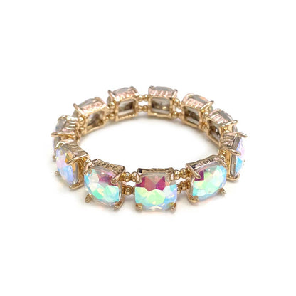 Cushion Cut Glass Crystal Linked Stretch Bracelet: BLACK
