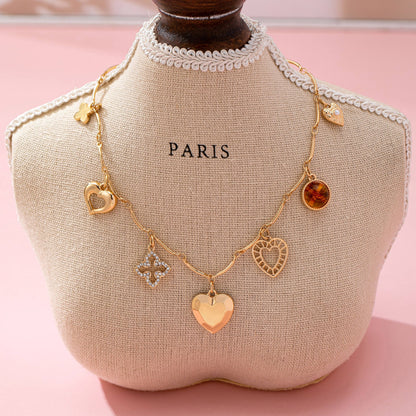 CHARM NECKLACE-HEARTS CLOVER STONE