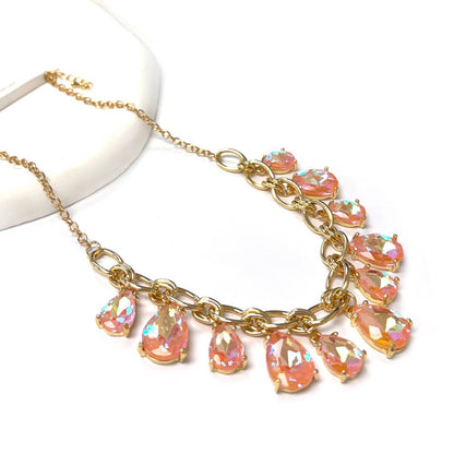 Sparkly Teardrop Crystal Glass Charms Paparazzi Necklace: Brown Multi
