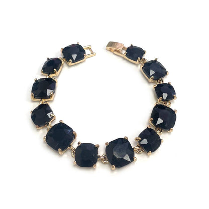 Cushion Cut Glass Crystal Linked Station Bracelet: BROWN-MULTI