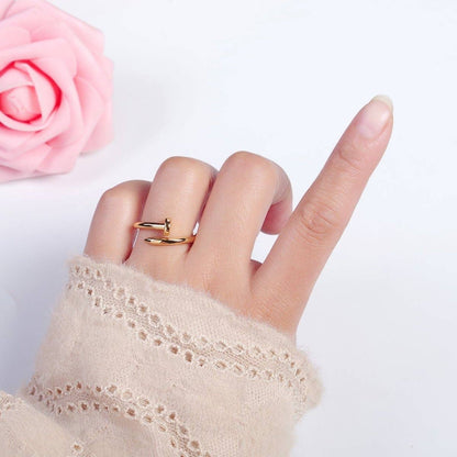 24K Gold Plated Adjustable Minimalist Nail Bent Ring | O2194