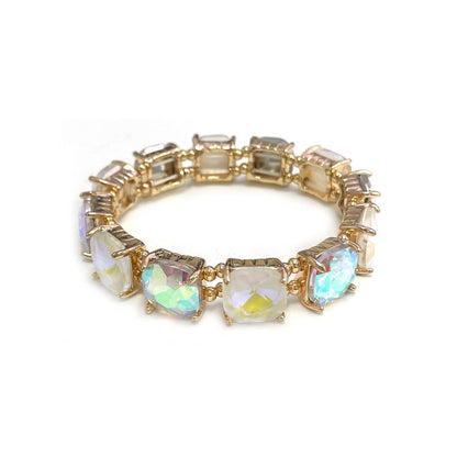 Cushion Cut Glass Crystal Linked Stretch Bracelet: BLACK