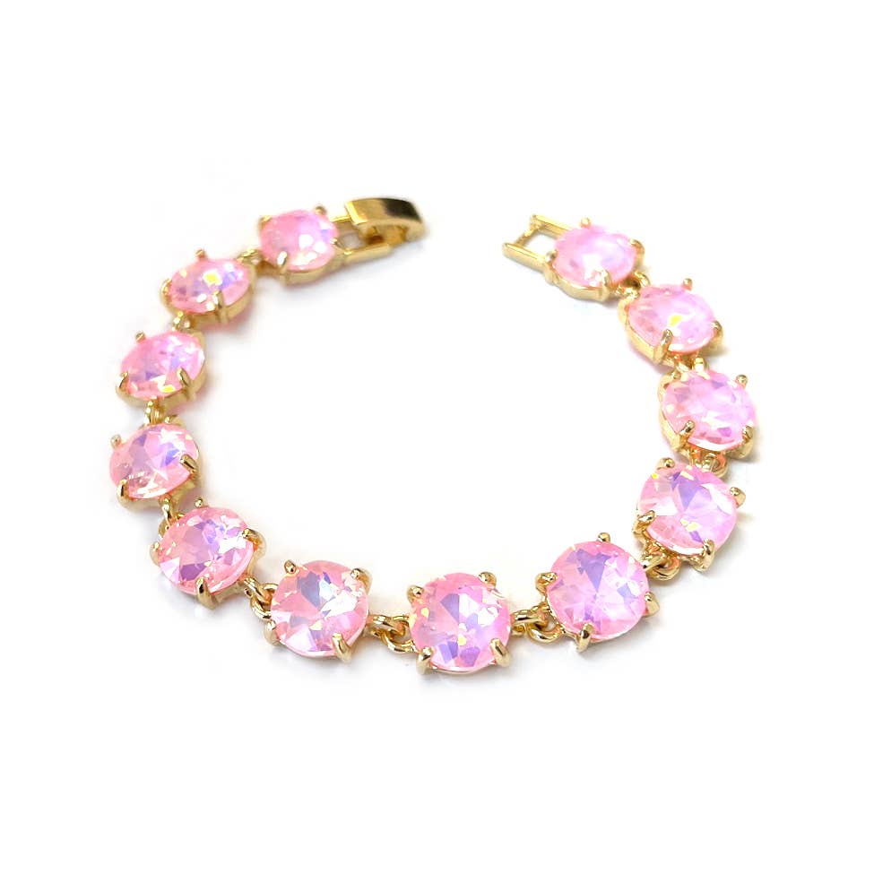 Round Cushion Cut Crystal Glass Linked Bracelet: ANTIQUE-SILVER-BLACK-MULTI