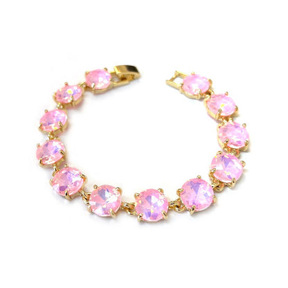 Round Cushion Cut Crystal Glass Linked Bracelet: ANTIQUE-SILVER-BLACK-MULTI