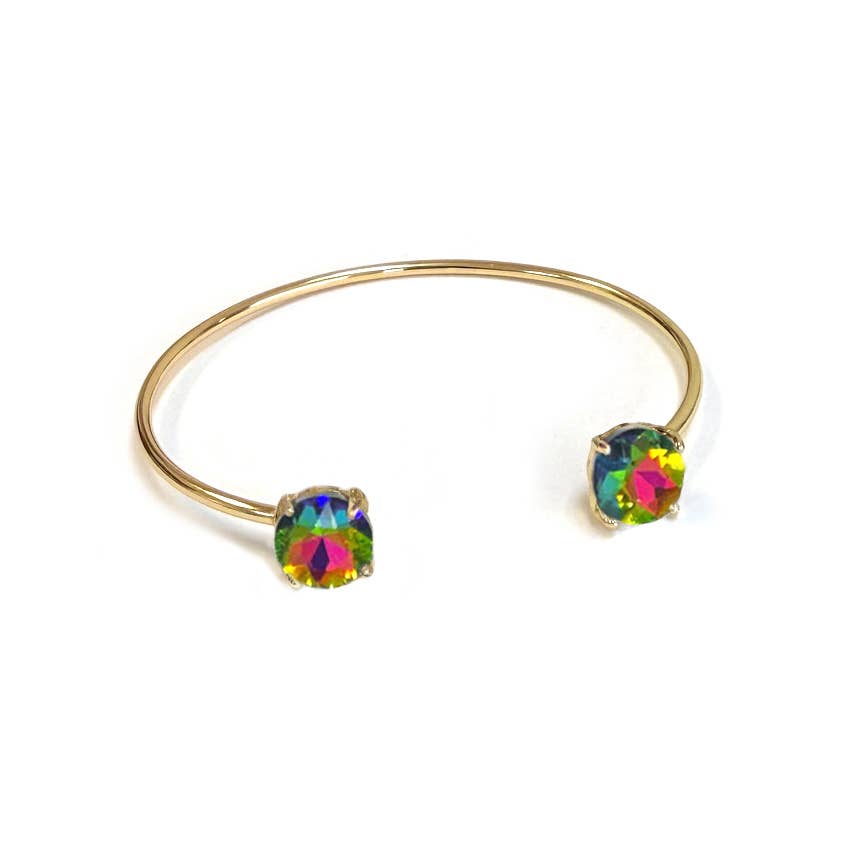 Cuff Wire Bangle for Women and Girls w/ Glass Stone Accent : RAINBOW