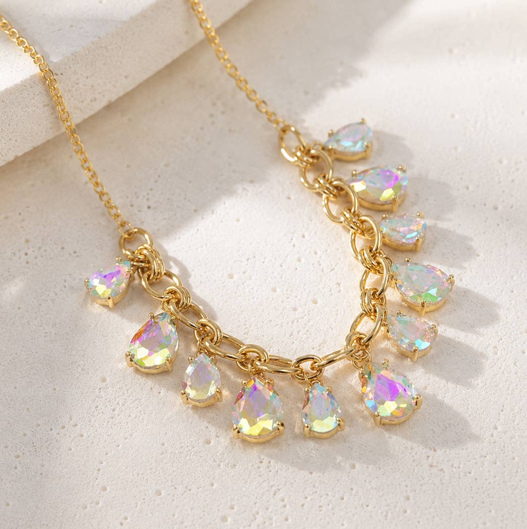 Sparkly Teardrop Crystal Glass Charms Paparazzi Necklace: Brown Multi