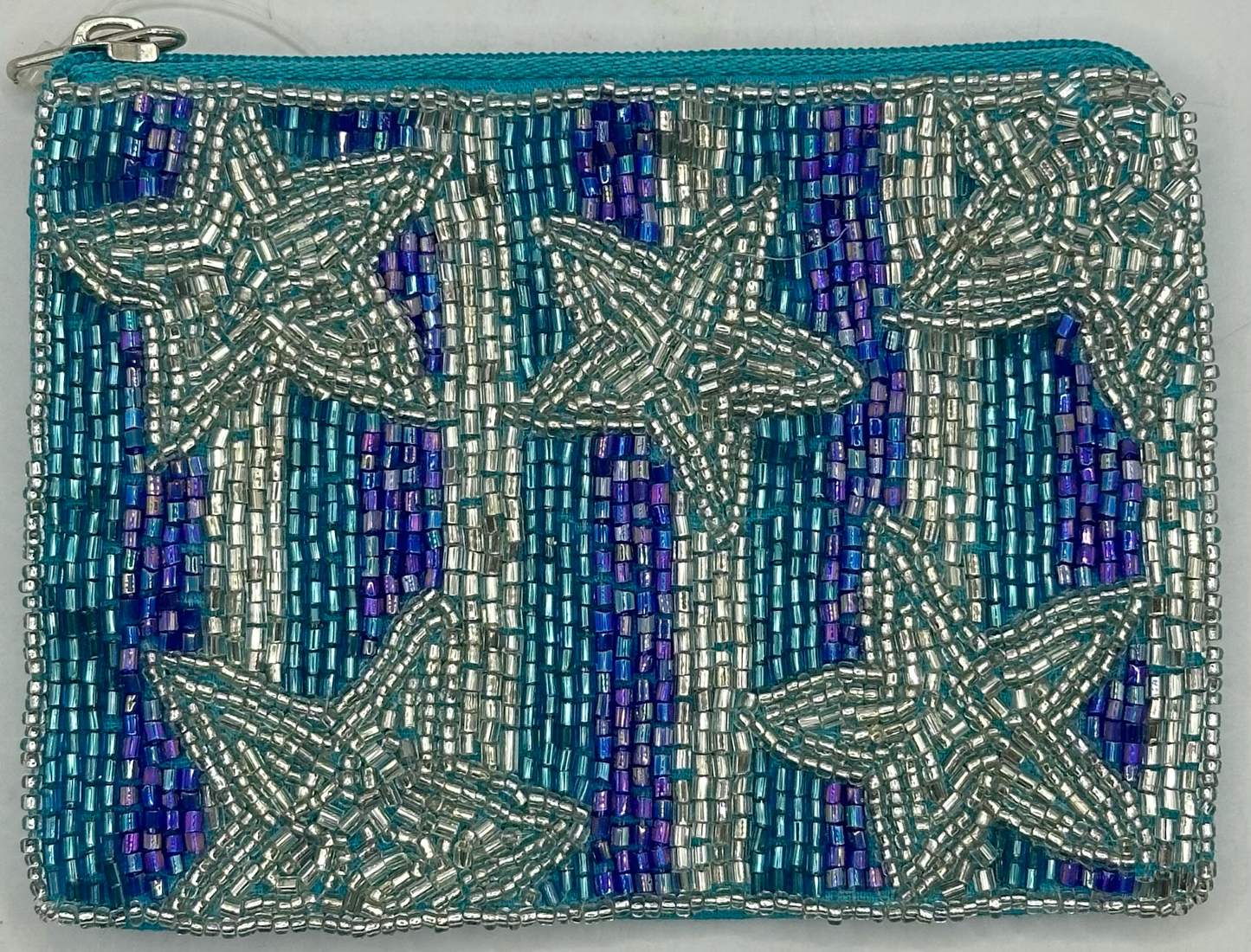 BLUE STRIPED/SILVER STARS BEADED MINI POUCH