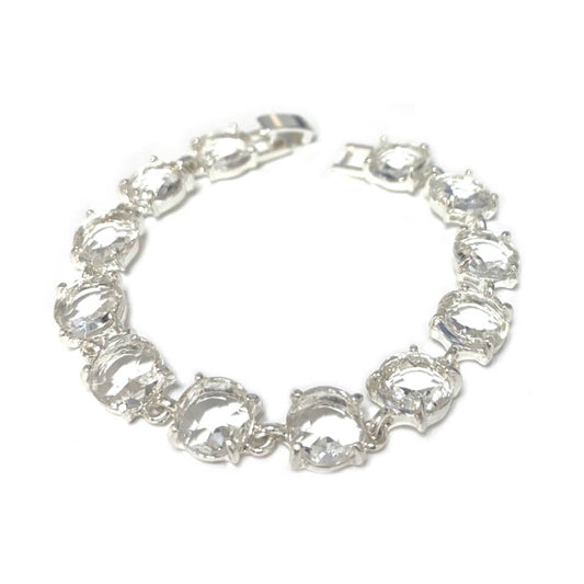 Round Cushion Cut Crystal Glass Linked Bracelet: SILVER-CLEAR