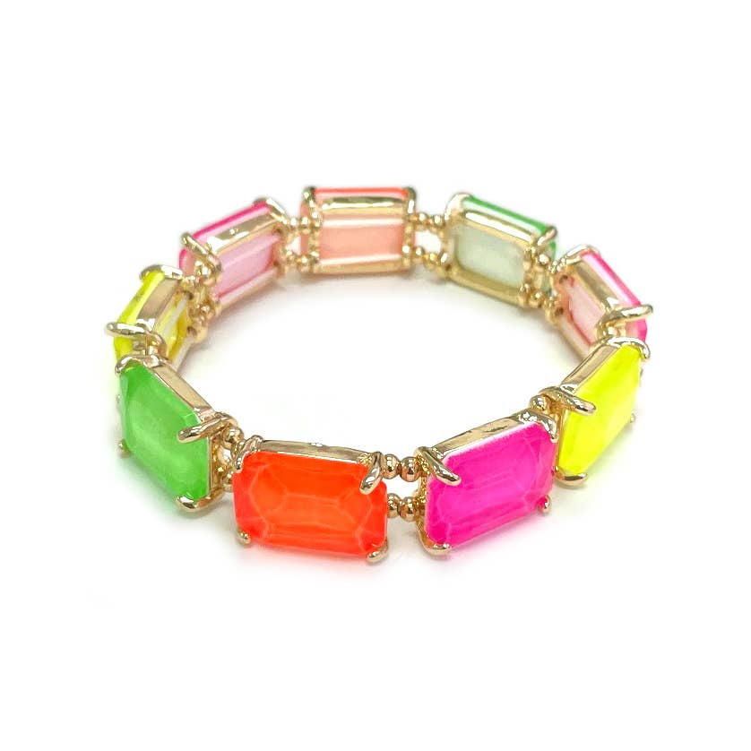 Rectangular Glass Crystal Linked Stretch Bracelet: LAVENDER-AB