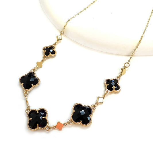 Clover Glass Beads Statement Necklace for women: Gold/Black
