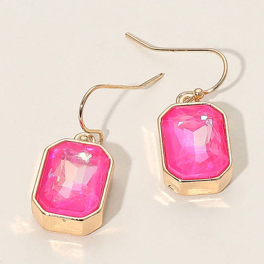 Iridescent Faceted Drop Dangle Earrings: Fuchsia Gold