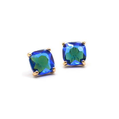 12mm Cushion Cut Square Crystal Glass bead stud Earrings: SILVER-CLEAR