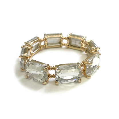Rectangular Glass Crystal Linked Stretch Bracelet: LAVENDER-AB