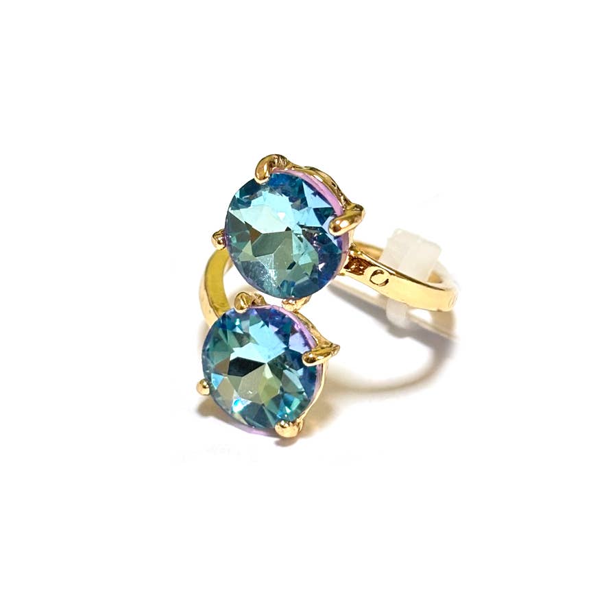 Double Round Crystal Stone Opposite Ends Adjustable Ring: RAINBOW