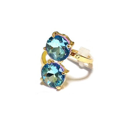 Double Round Crystal Stone Opposite Ends Adjustable Ring: X-BLUE