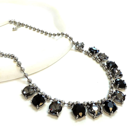 Crystal Glass Bead Dangle Station Ball Beaded Chain Necklace: Antique-Silver-Black-Multi