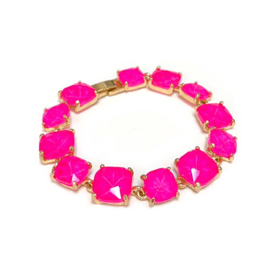 Cushion Cut Glass Crystal Linked Station Bracelet: RAINBOW