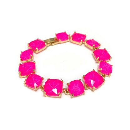 Cushion Cut Glass Crystal Linked Station Bracelet: Green Multi