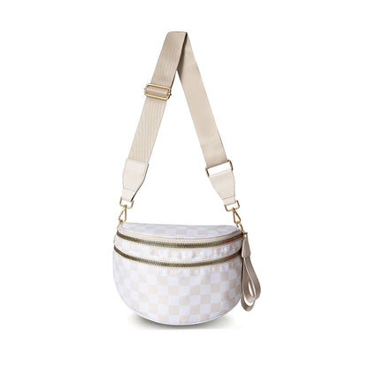Paulina Nylon Waterproof Multi-Compartment 10" Crossbody Bag: Ivory Checker