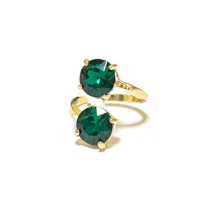 Double Round Crystal Stone Opposite Ends Adjustable Ring: RAINBOW
