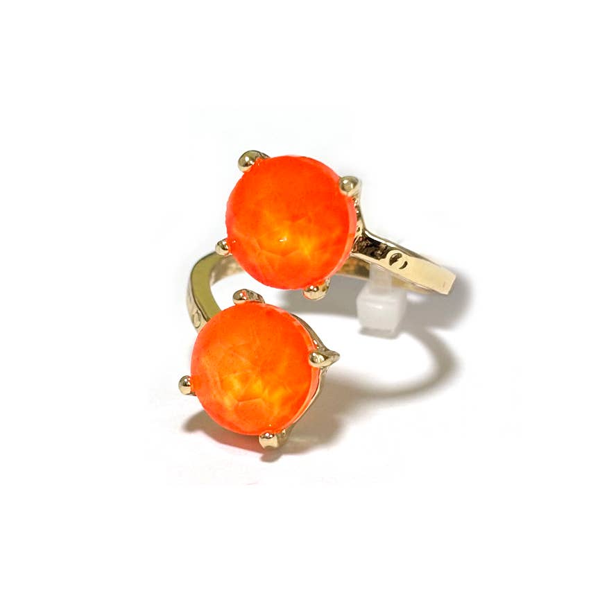 Double Round Crystal Stone Opposite Ends Adjustable Ring: X-BLUE