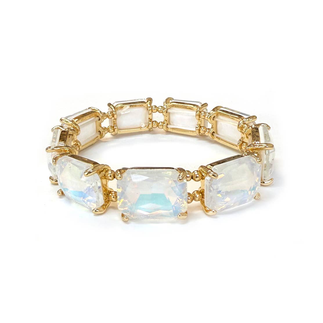 Rectangular Glass Crystal Linked Stretch Bracelet: LAVENDER-AB