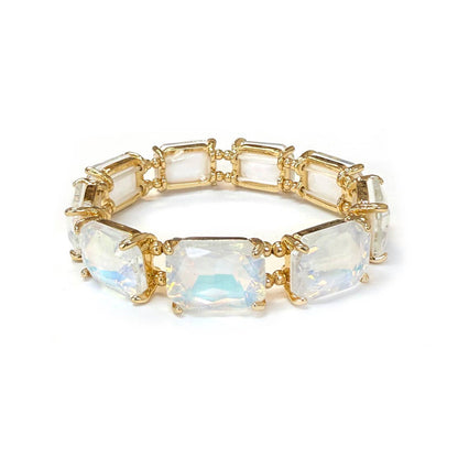 Rectangular Glass Crystal Linked Stretch Bracelet: LAVENDER-AB